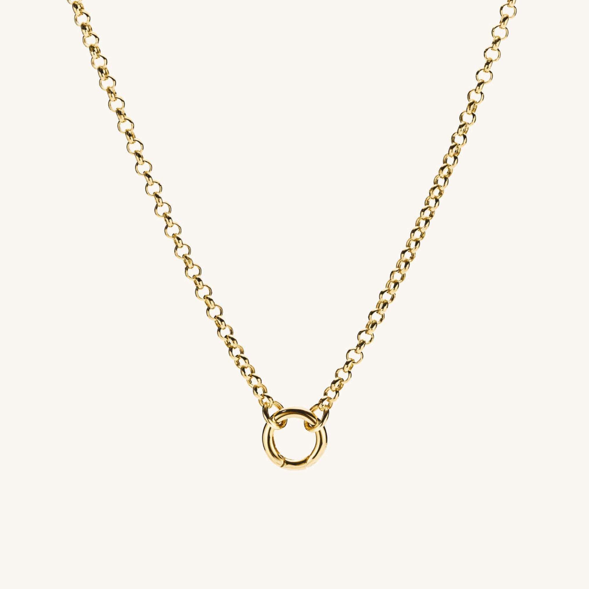 24K Gold Rolo Chain Charm Necklace