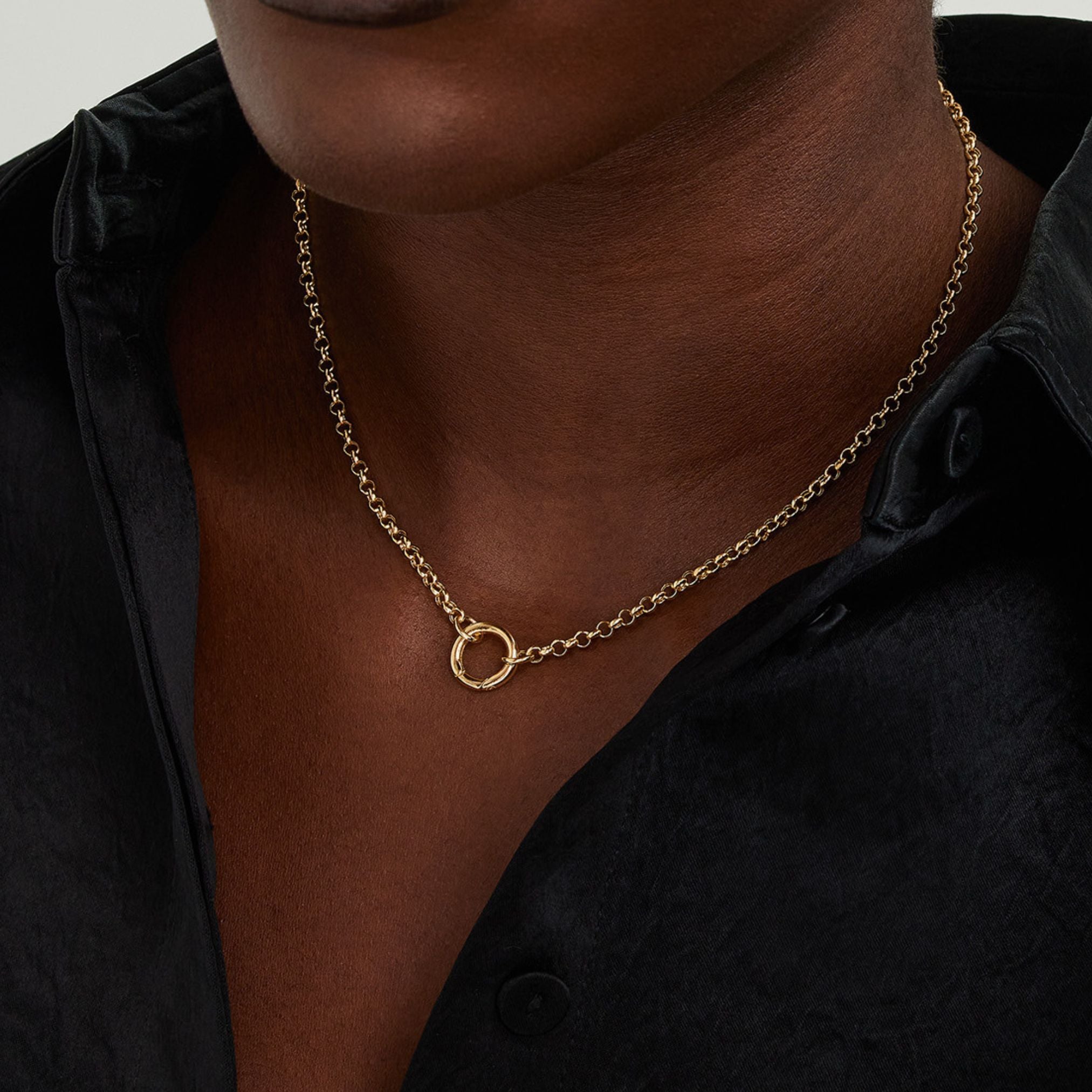 24K Gold Rolo Chain Charm Necklace