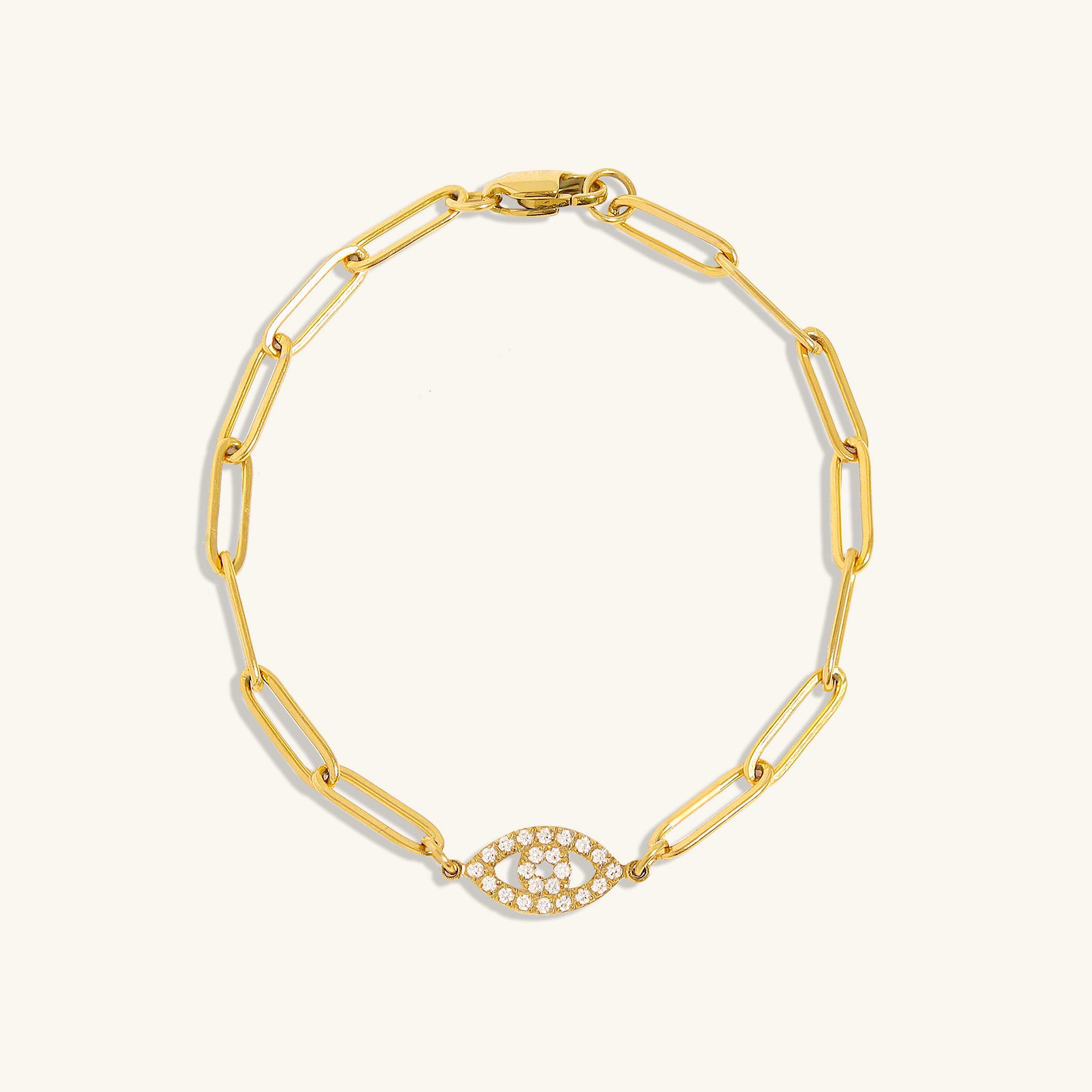 18K Gold "Evil Eye" Paperclip Chain Bracelet