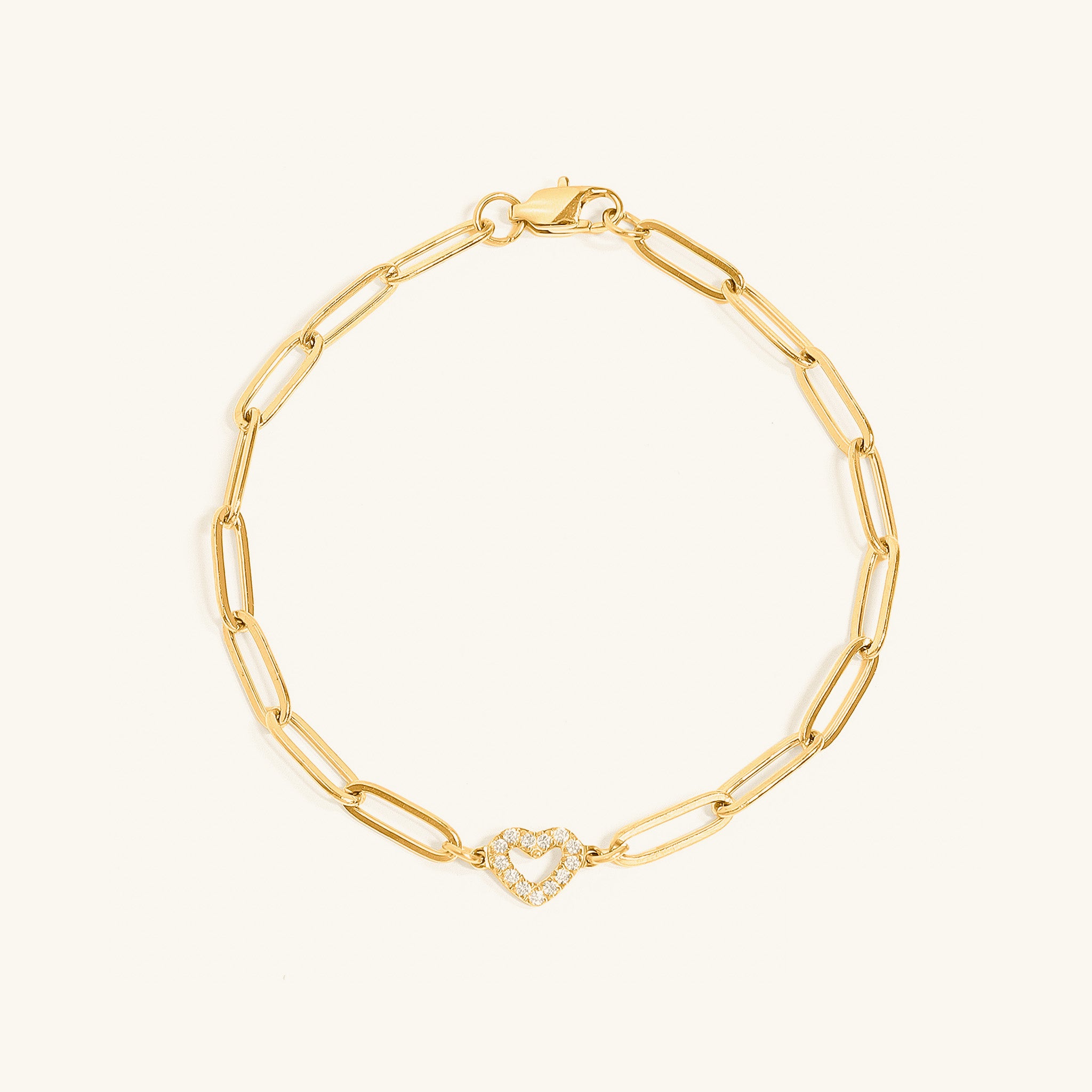 18K Gold Paperclip Heart Bracelet