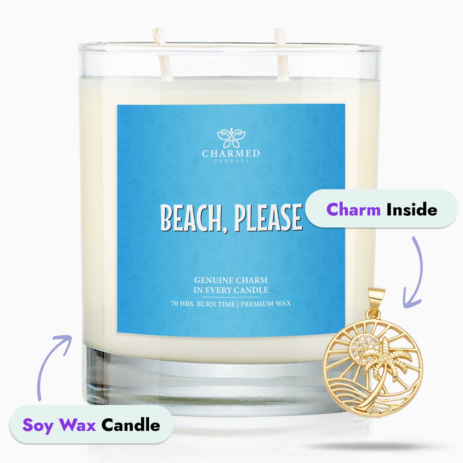 Beach Please 'Surprise' 14K Gold Charm Candle