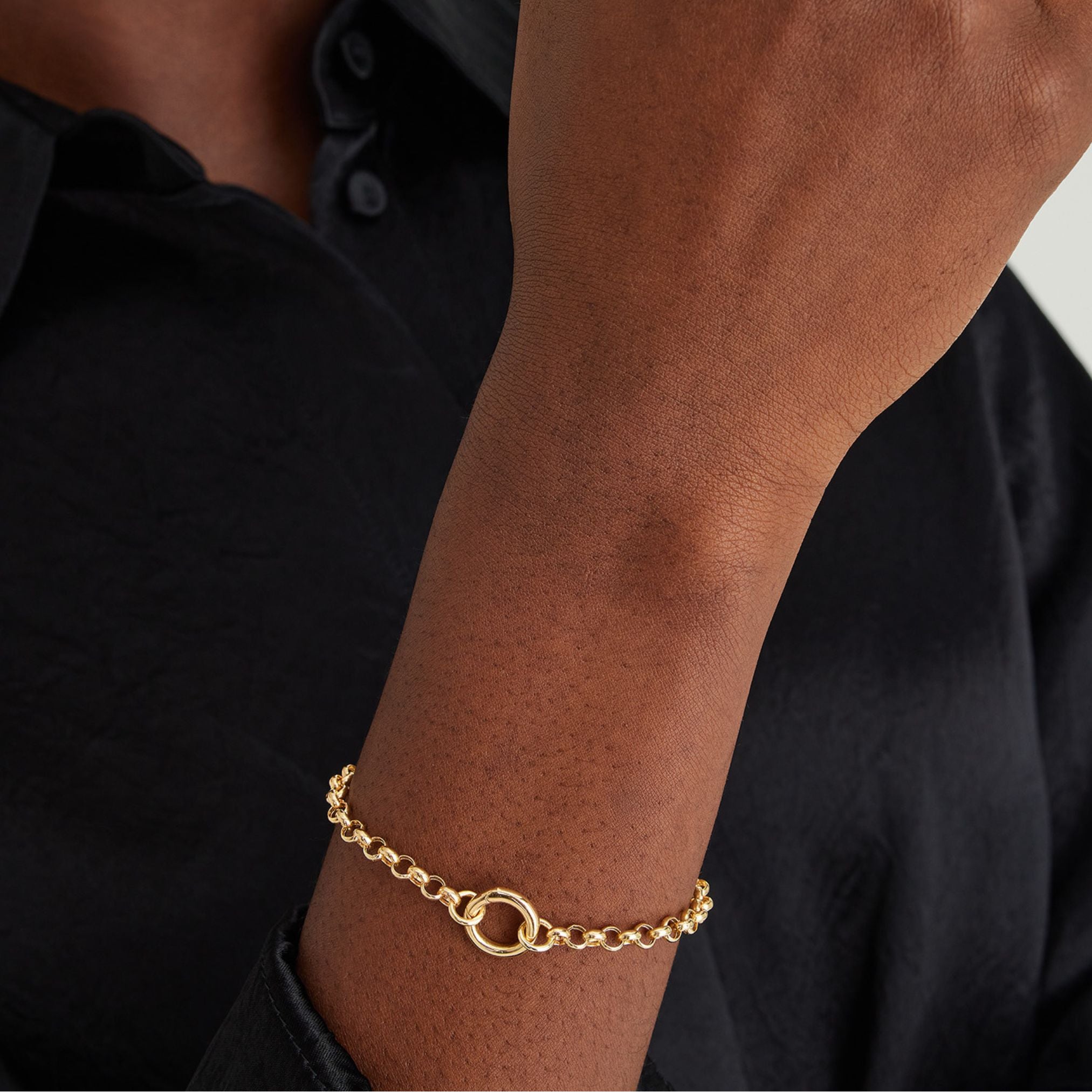 24K Gold Rolo Chain Charm Bracelet