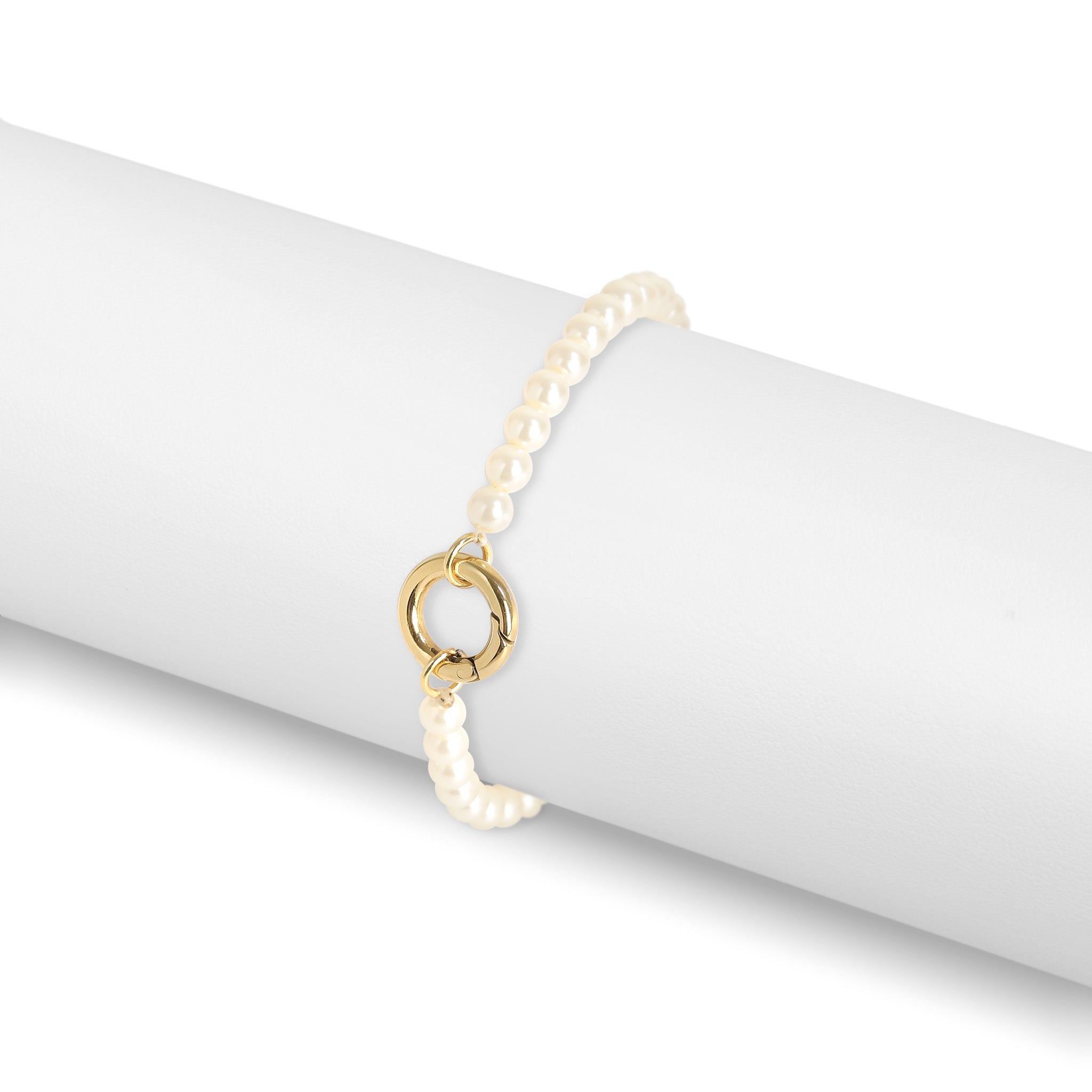 6.5" Glass Pearl Bracelet with 18K Gold Charm