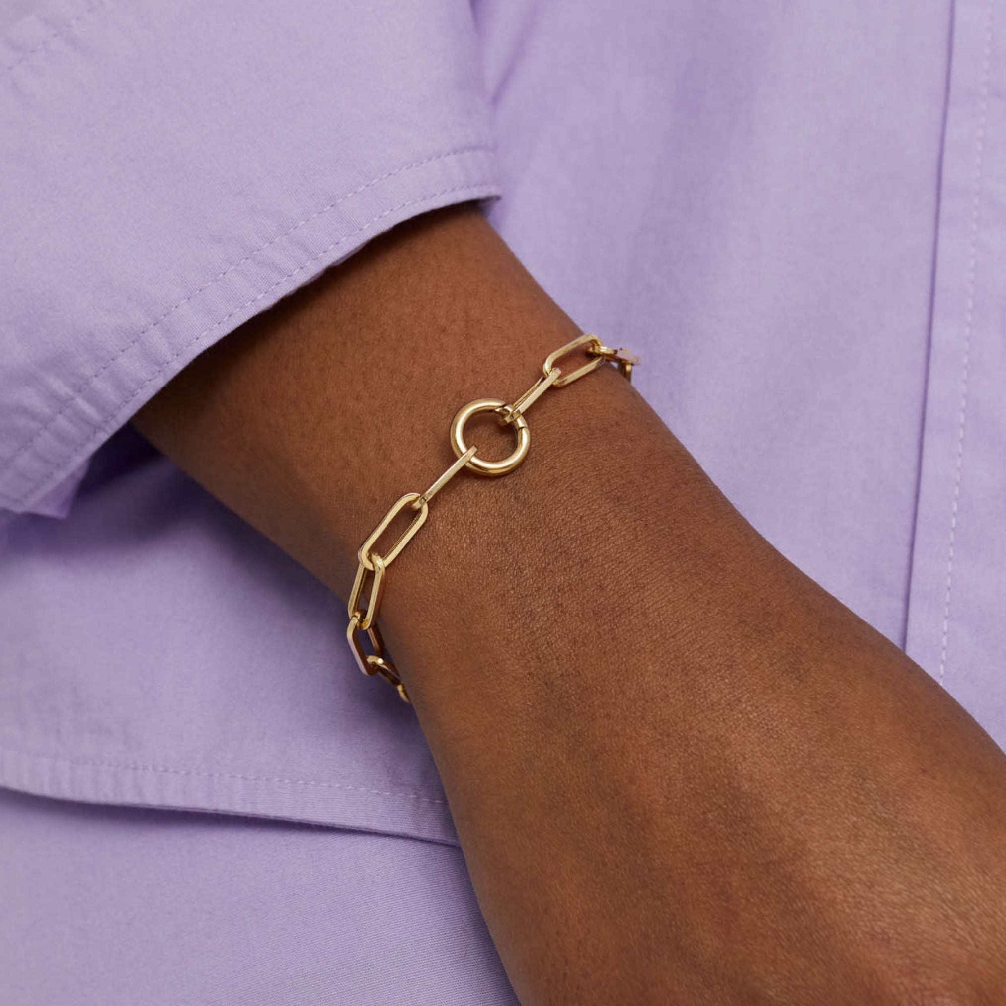 24K Gold Paperclip Chain Charm Bracelet